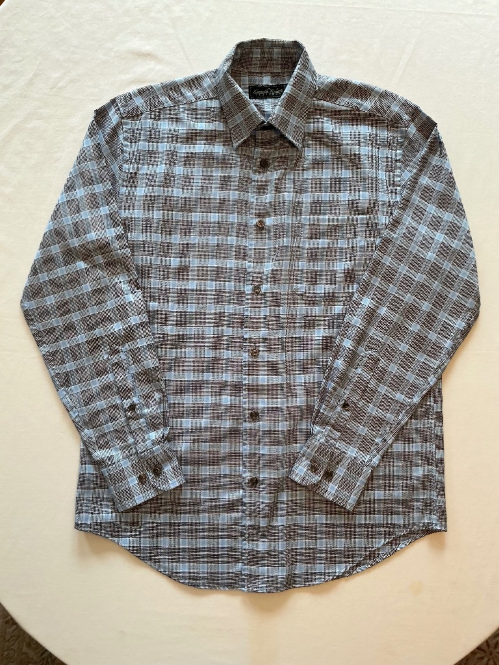 Kenneth Roberts Platinum Blue, Black, Gray Plaid Men's Long-Sleeve Shirt Sz M